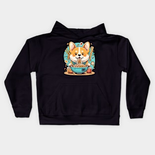 Corgi Eating Ramen Kids Hoodie